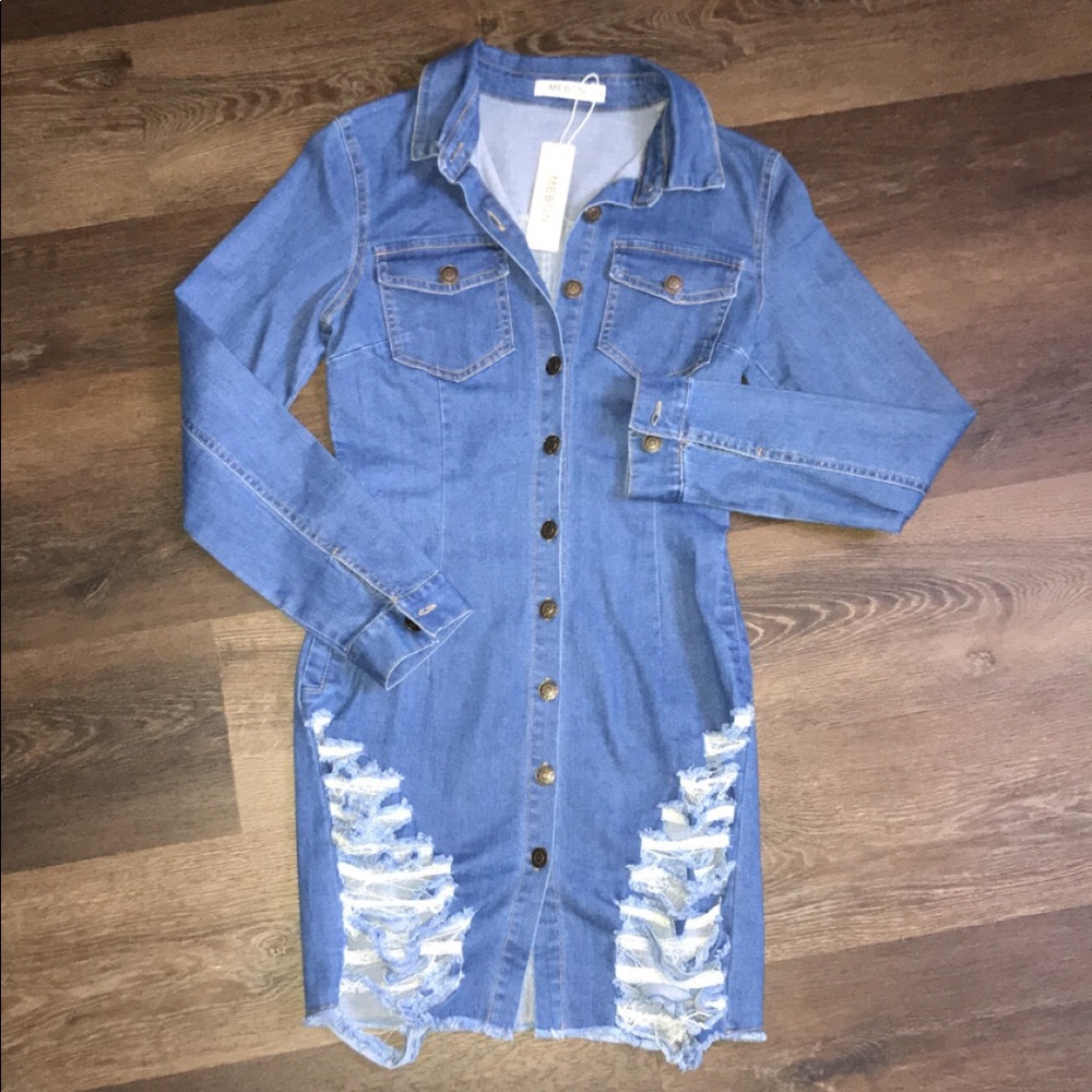 Mebon Blue Destroyed Jean Dress